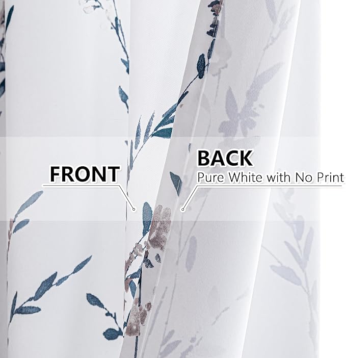 MYSKY HOME 90 inch Curtains for Living Room Floral Curtains Light Filtering