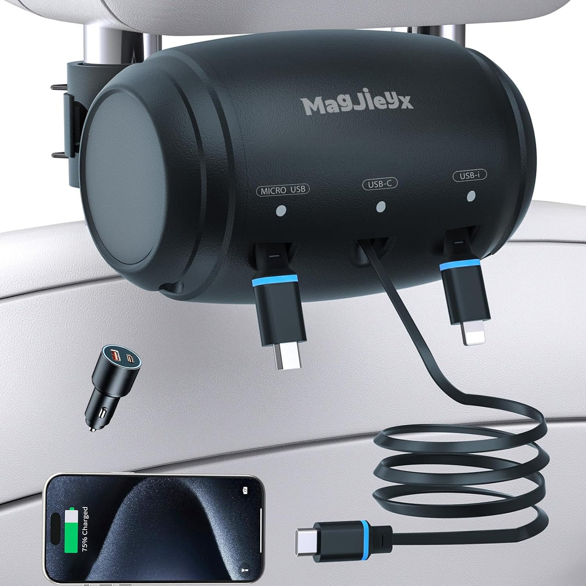 Multi Retractable Car Backseat Charging Station 3-in-1 Car Charger