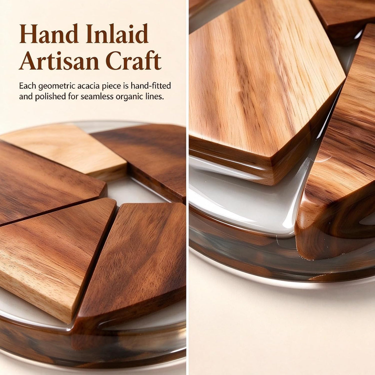 Decorative Acacia Wood Resin Coasters 4 Pack with Holder 4 Inch