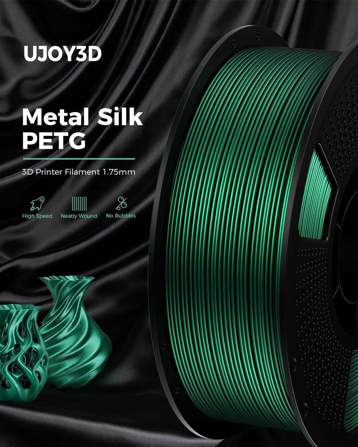 UJOY3D PETG Metal Filament Bundle 4kg, Metallic Shiny Silk PETG 1kg*4 Pack