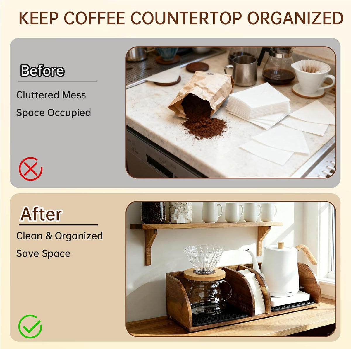 Acacia Coffee Bar Station Organizer Stand Caddy for Chemex Pour Over Maker