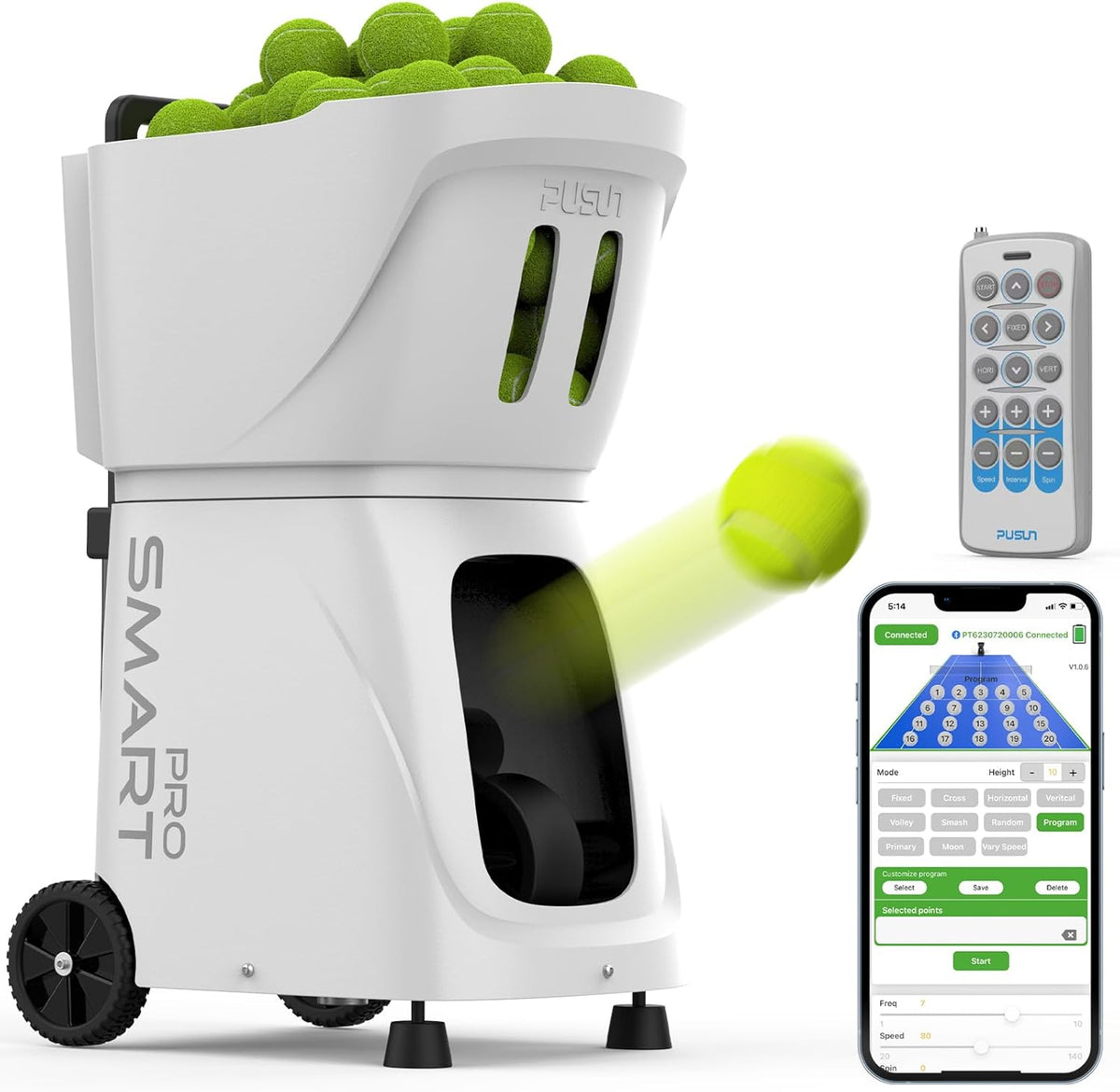 Smart Tennis Ball Machine - Auto Serve with APP/Remote/iWatch Control, 120km/...