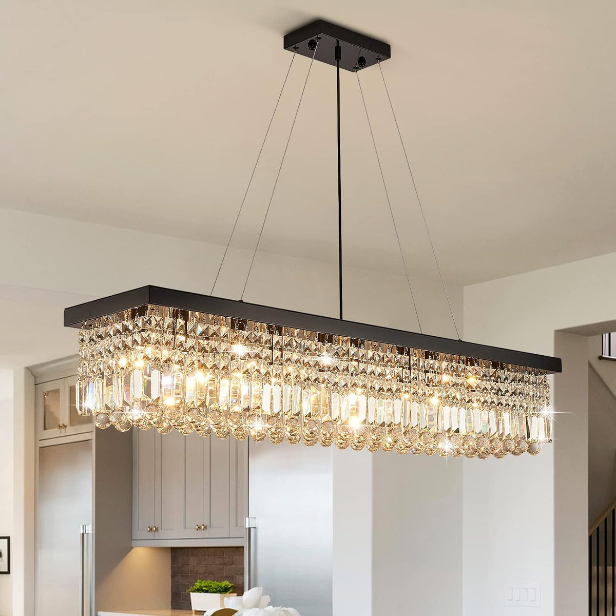 7PM Rectangle K9 Crystal Chandelier Modern Rectangular Pendant Lighting Fixtu...