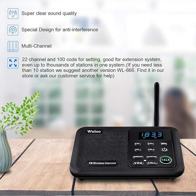 Wuloo Intercoms Wireless for Home 1 Mile Range 22 Channel 100 Digital Code (6...