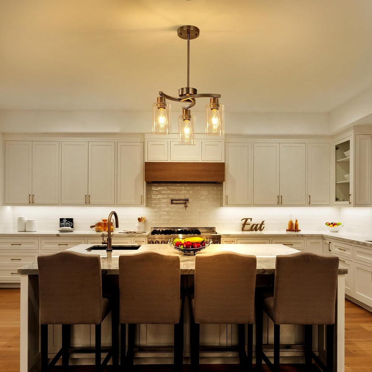 3 Light Brushed Nickel Dining Room Light Fixture,Modern Kitchen Chandeliers O...