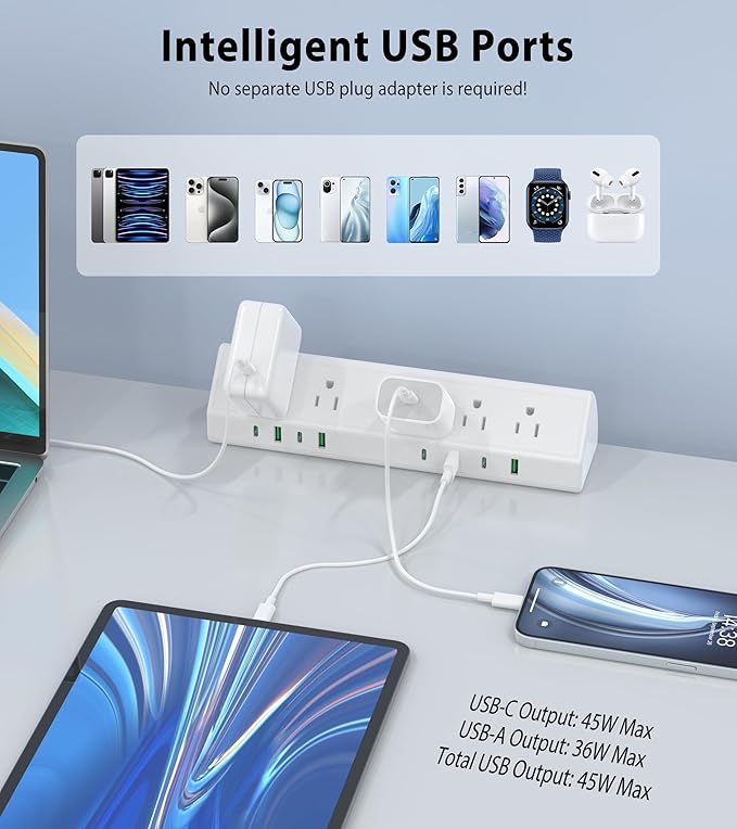 Jgstkcity Desk Clamp Power Strip, 45W Fast Charging Station, 4 USB-C, 4 USB-A