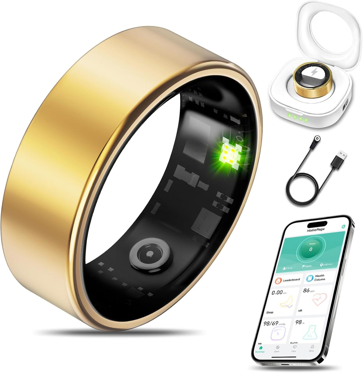 Smart Health Ring Fitness Tracker for Men Women, Gold 7