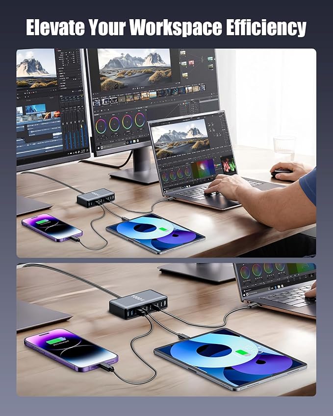 880W USB C Charger Block, 10-Port USB C Charging Station GaN IV Travel