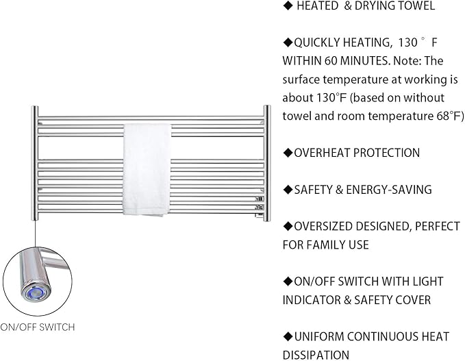 HEATGENE Towel Warmer 10 Bar Towel Dryer Wall-Mounted Plug-in Bath Towel Heater