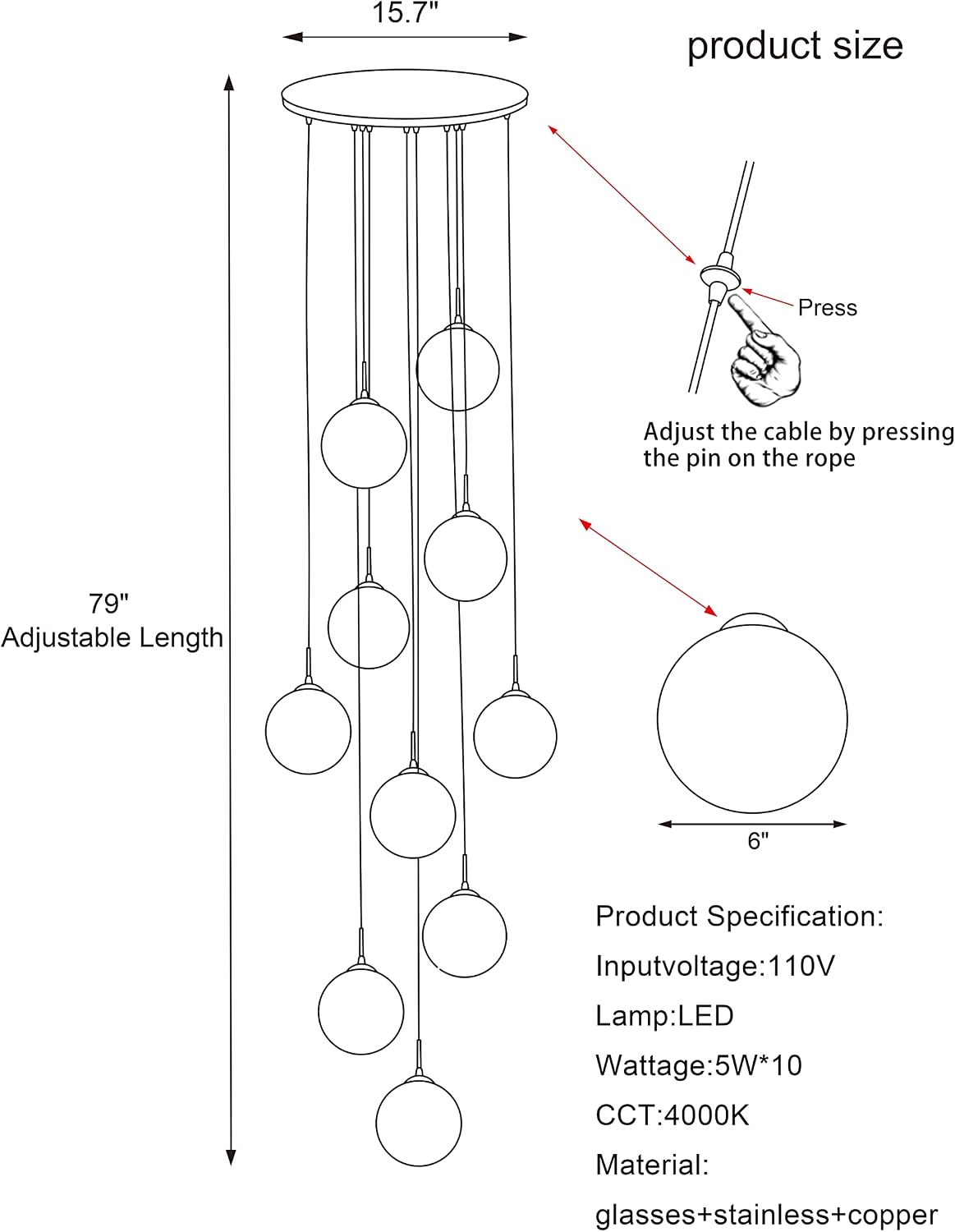 10-Light LED Staircase Chandelier Crystal Ceiling Lights Large Chandeliers fo...