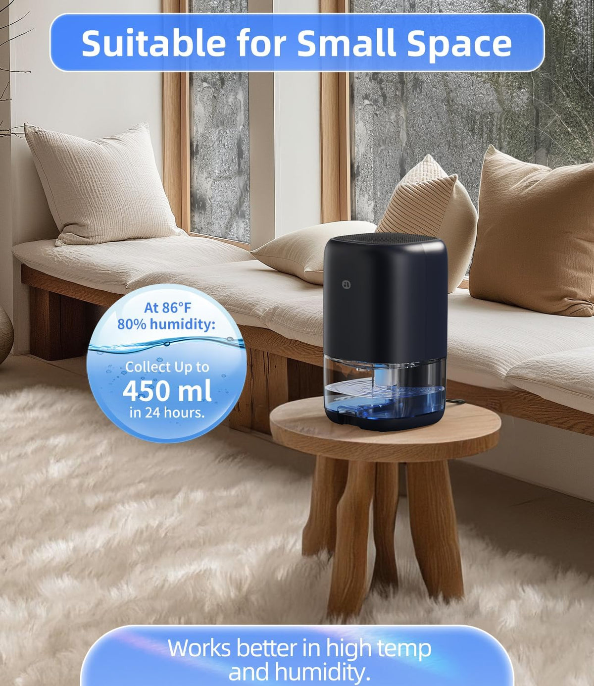 TABYIK 35 OZ Dehumidifier for Bedroom RV, Quiet with Auto Shut Off, Blue