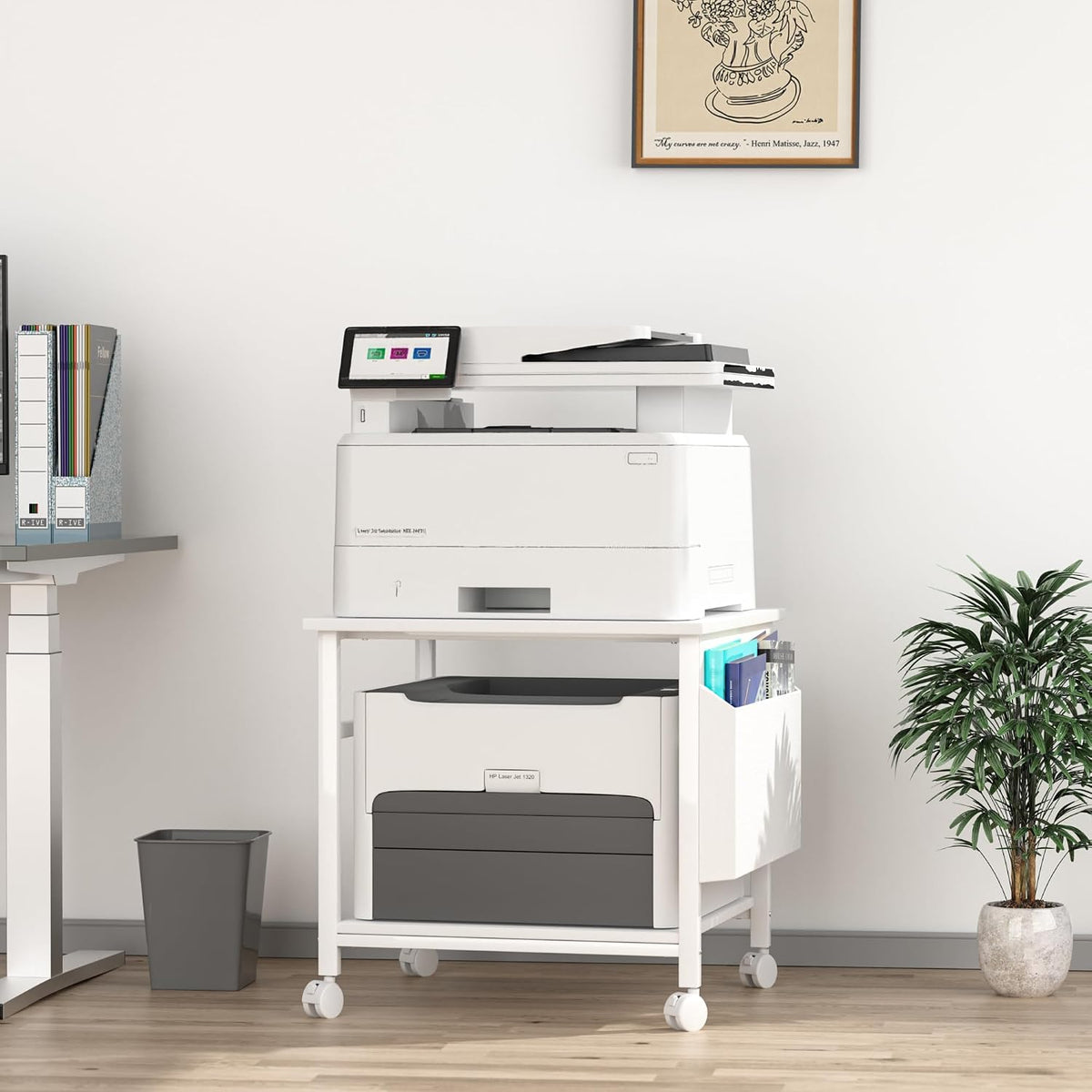 Large Printer Stand, 23.6 x 23.6 Inches Square Printer Stand with Storage She...