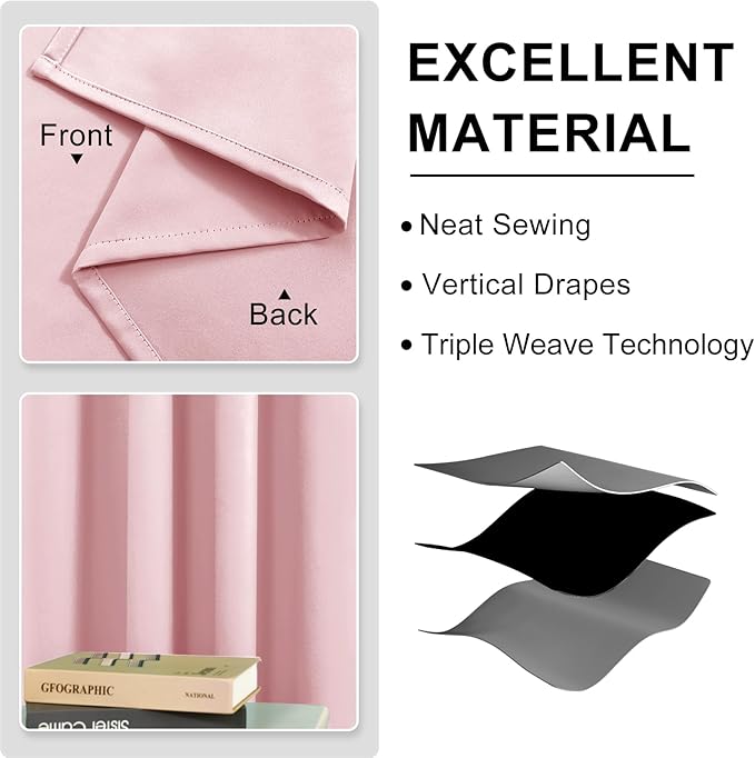 DWCN Blush Pink Blackout Curtains 63 Inch Length, Room Drakening Drapes