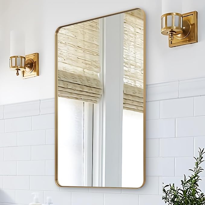 ANDY STAR 24x40 Inch Gold Bathroom Mirror, Stainless Steel Metal Frame