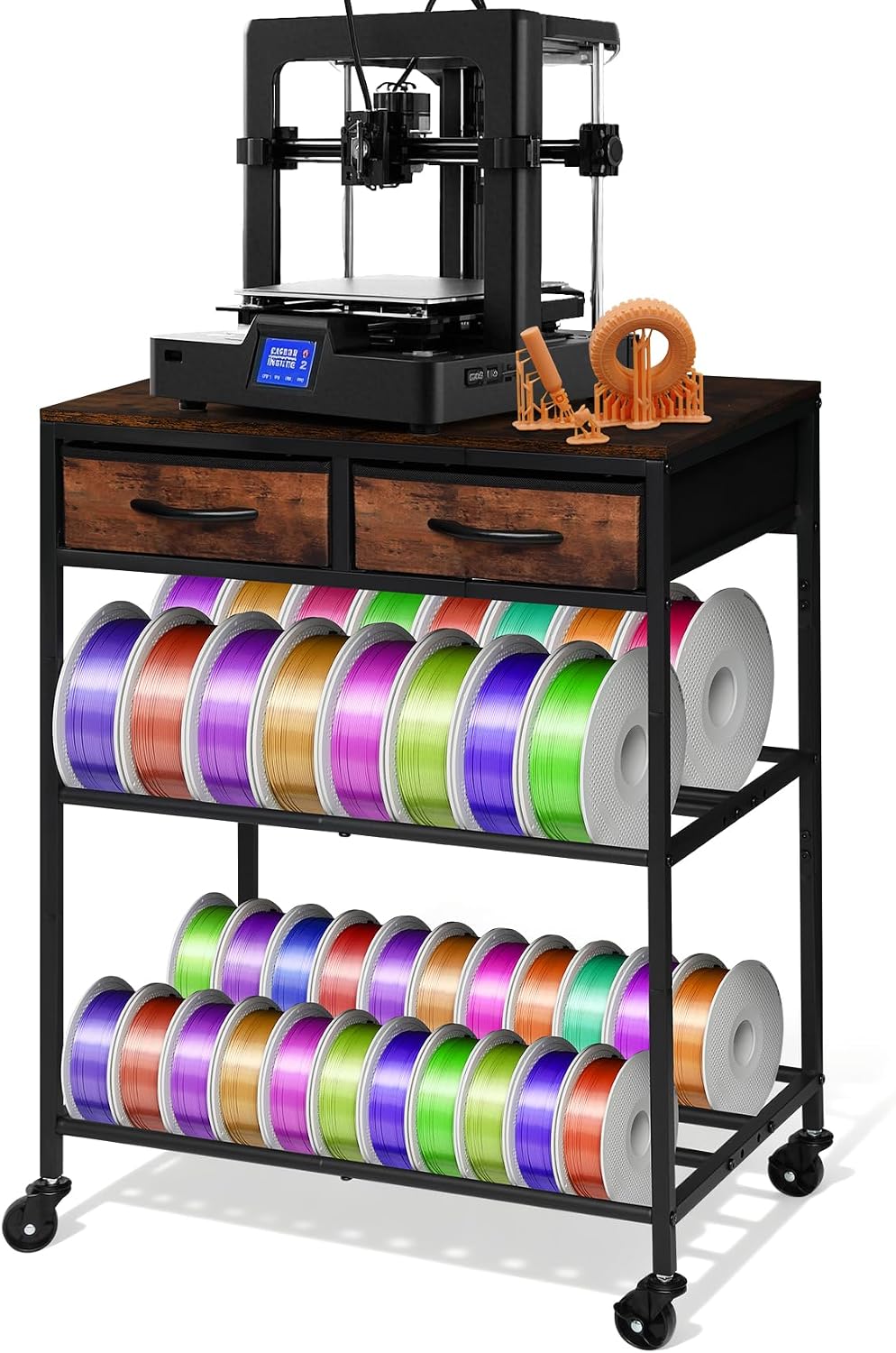 3D Printer Filament Storage Shelf with Drawers& Wheels, Heavy Duty 2-Tier...