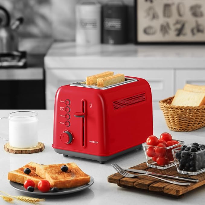 BUYDEEM DT620 2-Slice Toaster, Extra Wide Slots, Retro Stainless Steel