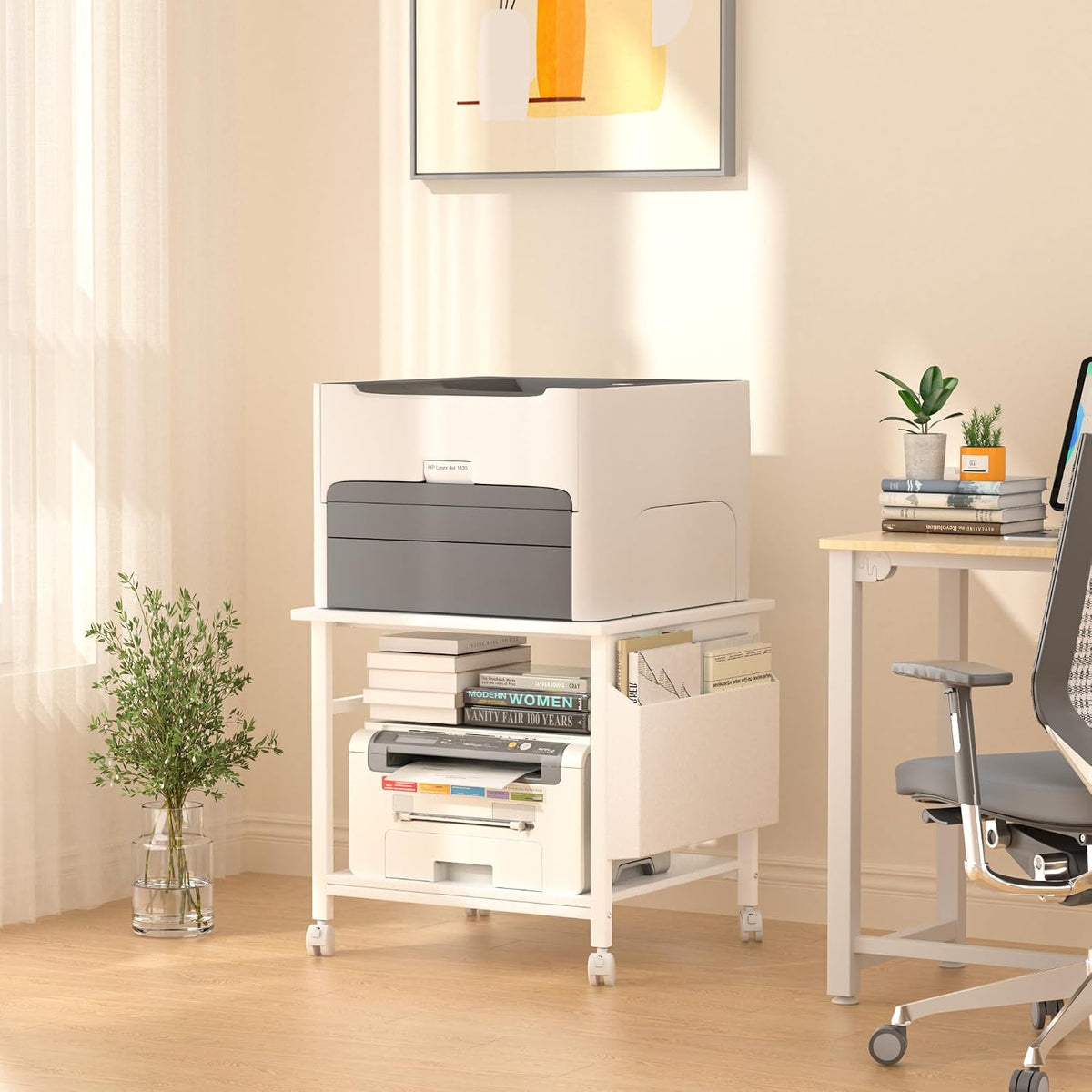 Large Printer Stand, 23.6 x 23.6 Inches Square Printer Stand with Storage She...