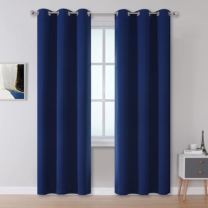 DUALIFE Navy Blue Blackout Curtains 84 Inch Length