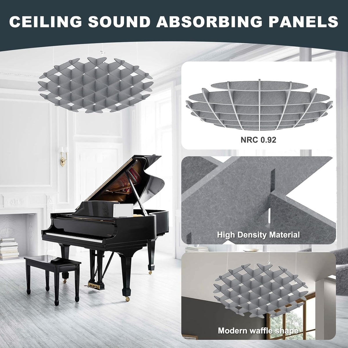 Acoustic Ceiling Panels Sound Absorbing Panels, Hexagon Gray