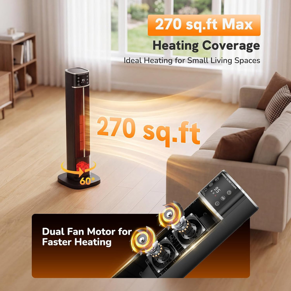 OLIXIS Space Heater for Indoor Use, Ceramic Tower Electric Heater 31.9"