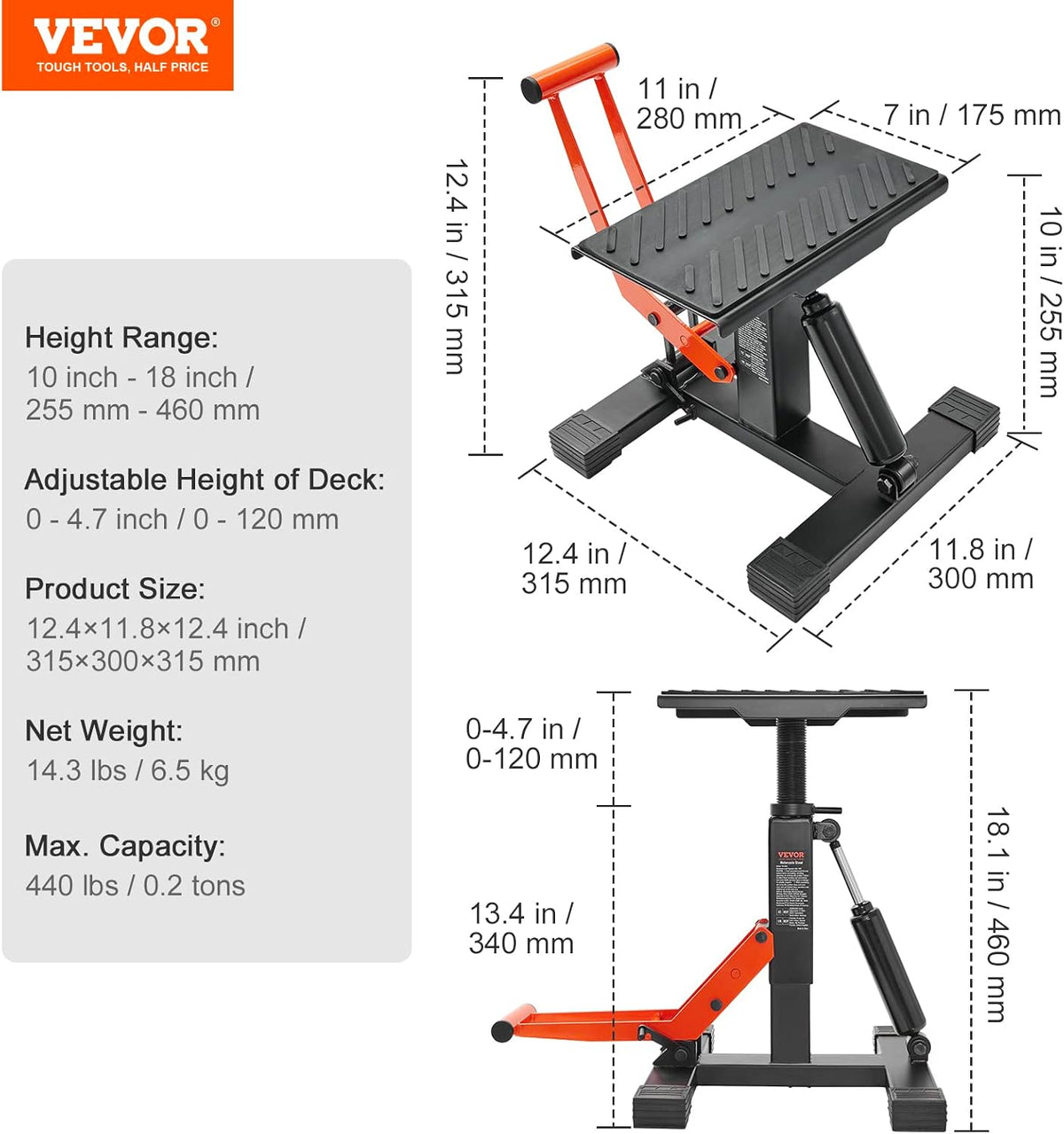 VEVOR Dirt Bike Lift Stand 440 lbs Capacity Motorcycle Jack Lift Stand
