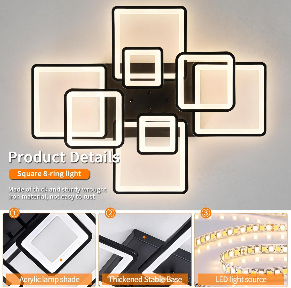 Shine LUEST Modern LED Ceiling Light, Dimmable LED Chandelier Black Flush Mou...