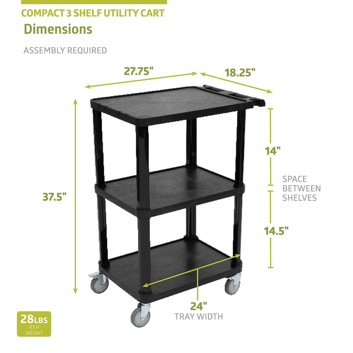 Pearington 3-Tier Compact Multi-Purpose Plastic Utility Cart with Lockable Wh...