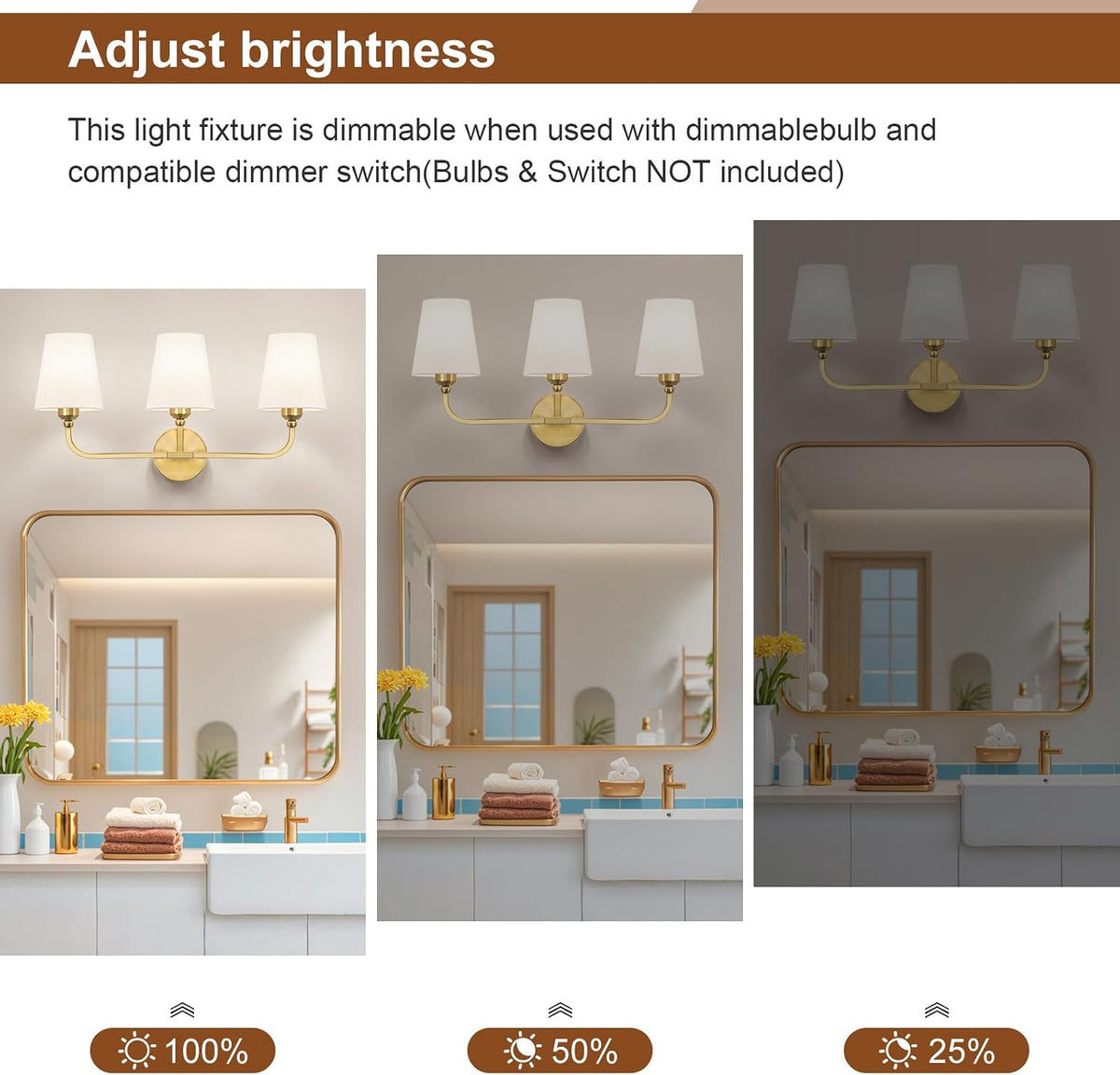 Bathroom Vanity Light, Brushed Gold Bathroom Lighting Fixtures Over Mirror