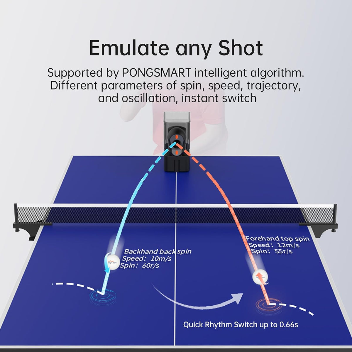 PONGBOT Table Tennis Robot: APP Control 264 Drills, Portable Ping Pong Machin...