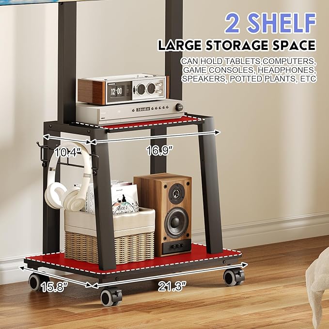 Rolling TV Stand on Wheels for 23-60Inch Flat/Curved Screen TVs, Tilt Mobile TV