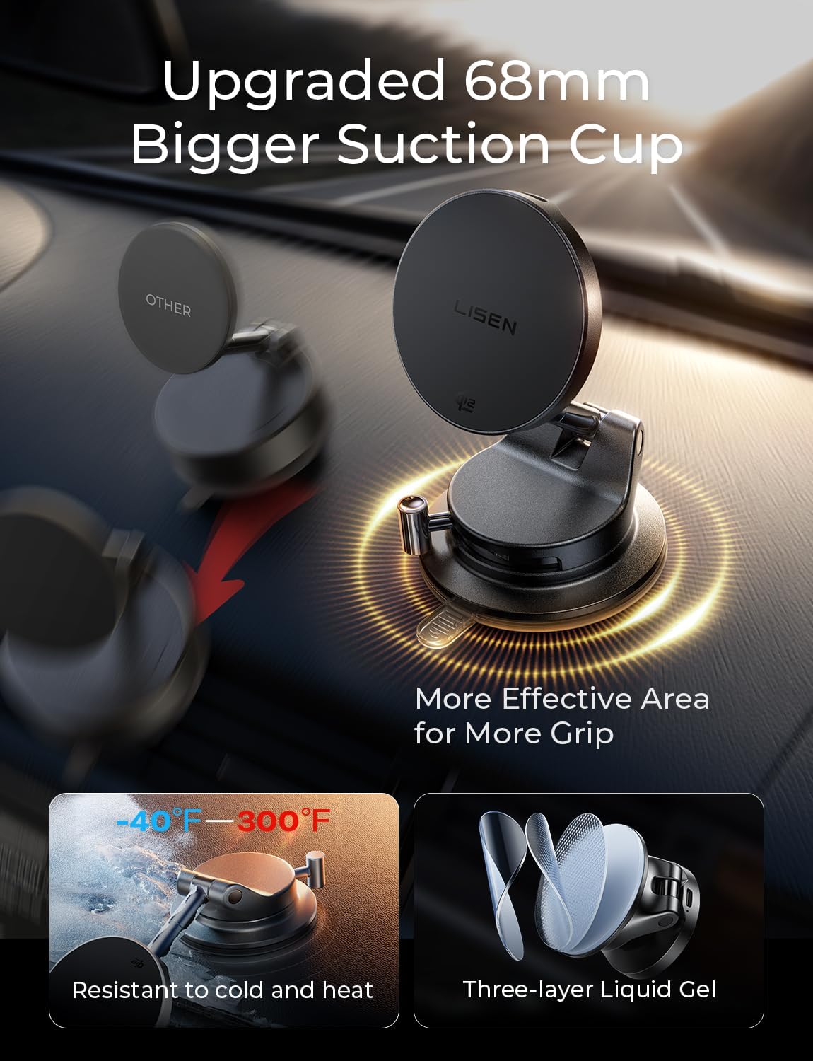 LISEN Qi2.2 25W MagSafe Car Mount Charger, Magnetic Wireless Car Charger