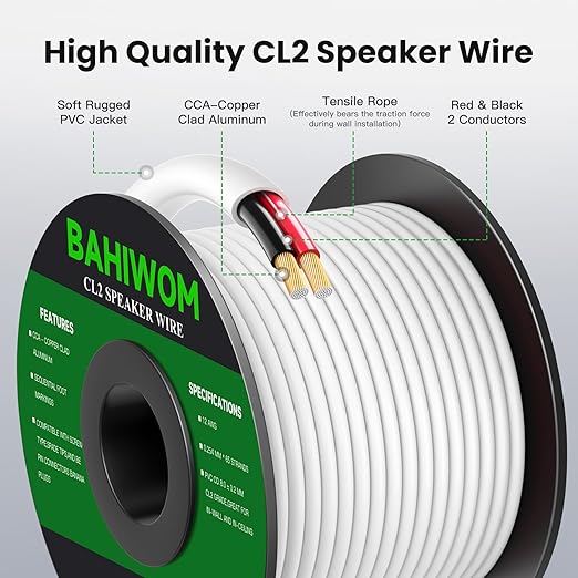 BAHIWOM Fire Safety CL2 Speaker Wire in-Wall & in-Ceiling 12 Gauge Wire 2...