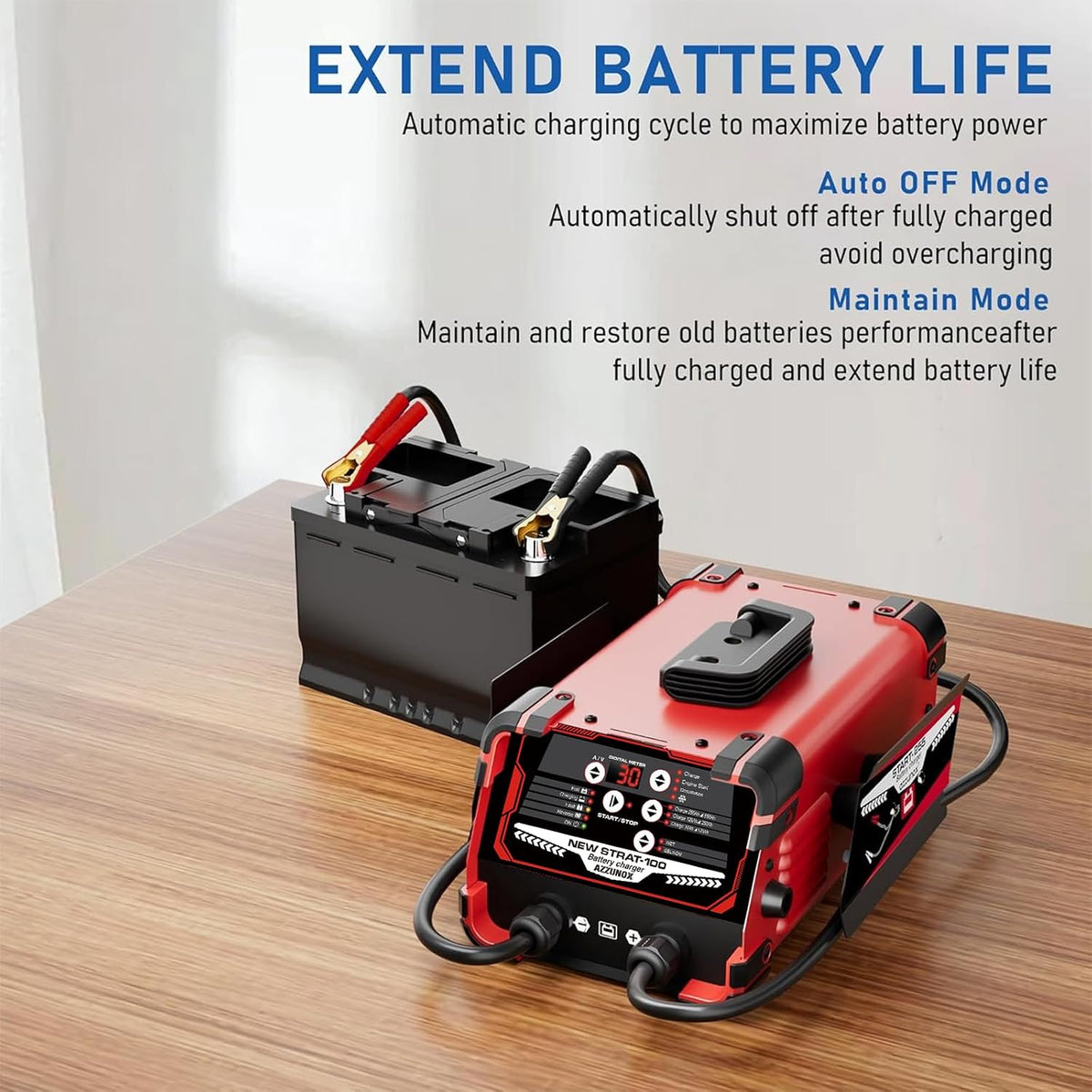12V/24V Car Battery Charger Maintainer, Max 30A Fast Charging