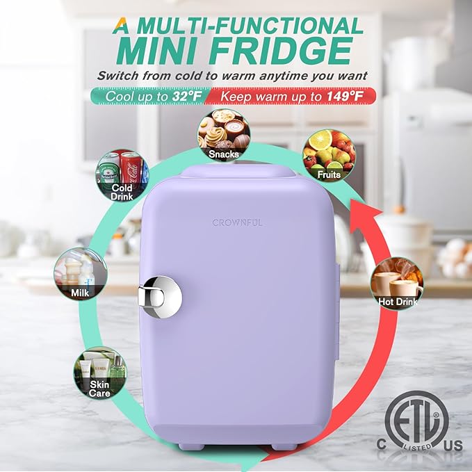 CROWNFUL Mini Fridge, 4 Liter/6 Can Portable Cooler and Warmer Personal