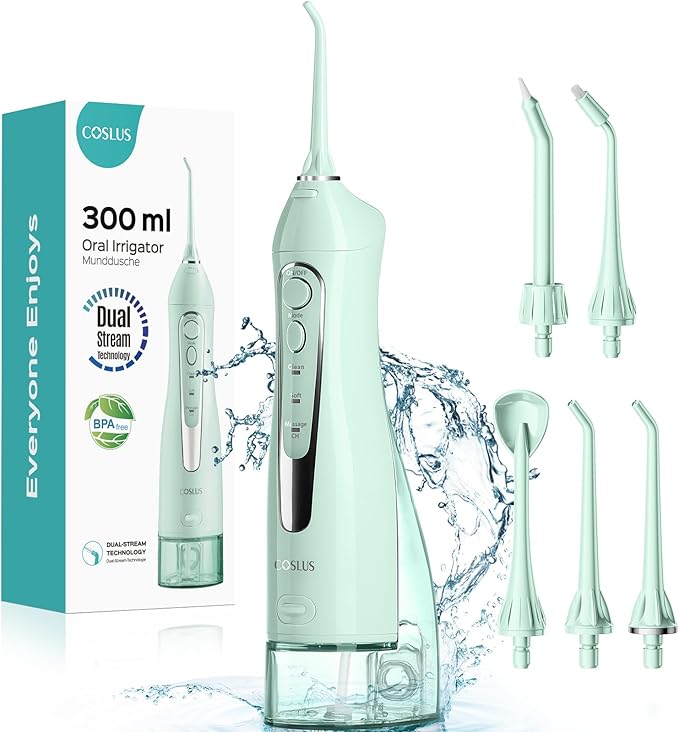 COSLUS Water Dental Flosser Teeth Pick: Portable Cordless Oral Irrigator 300ML