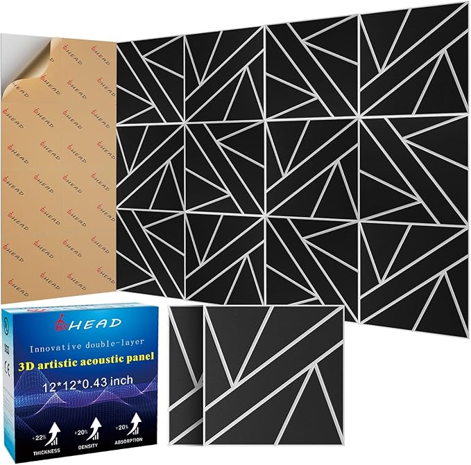 12 Pack 2-Layer Soundproof Wall Panels, 0.9lb/ft* High Density, Thicker 0.43 in