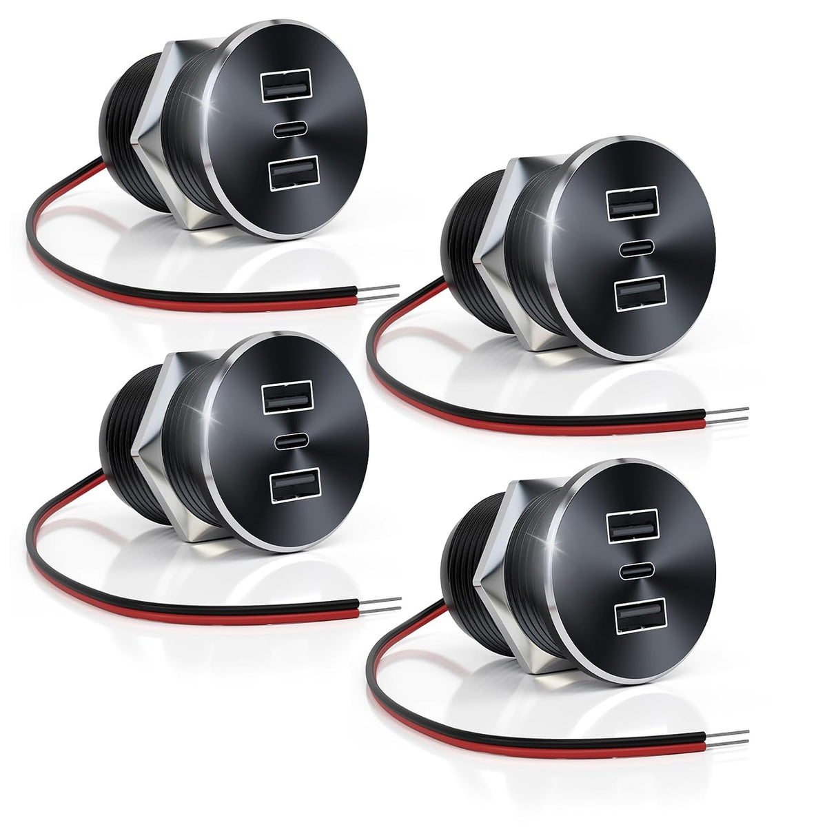 4PCS 72W RV USB Outlet All-Aluminum 12V/24V 3 Ports Recessed Mount