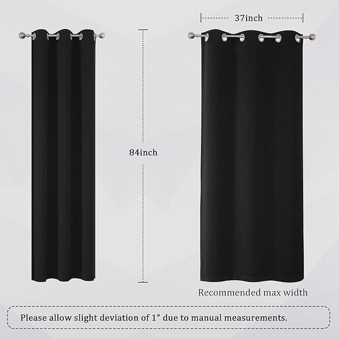DUALIFE Black Blackout Curtain for Living Room 84 Inch Length Solid Energy (S...