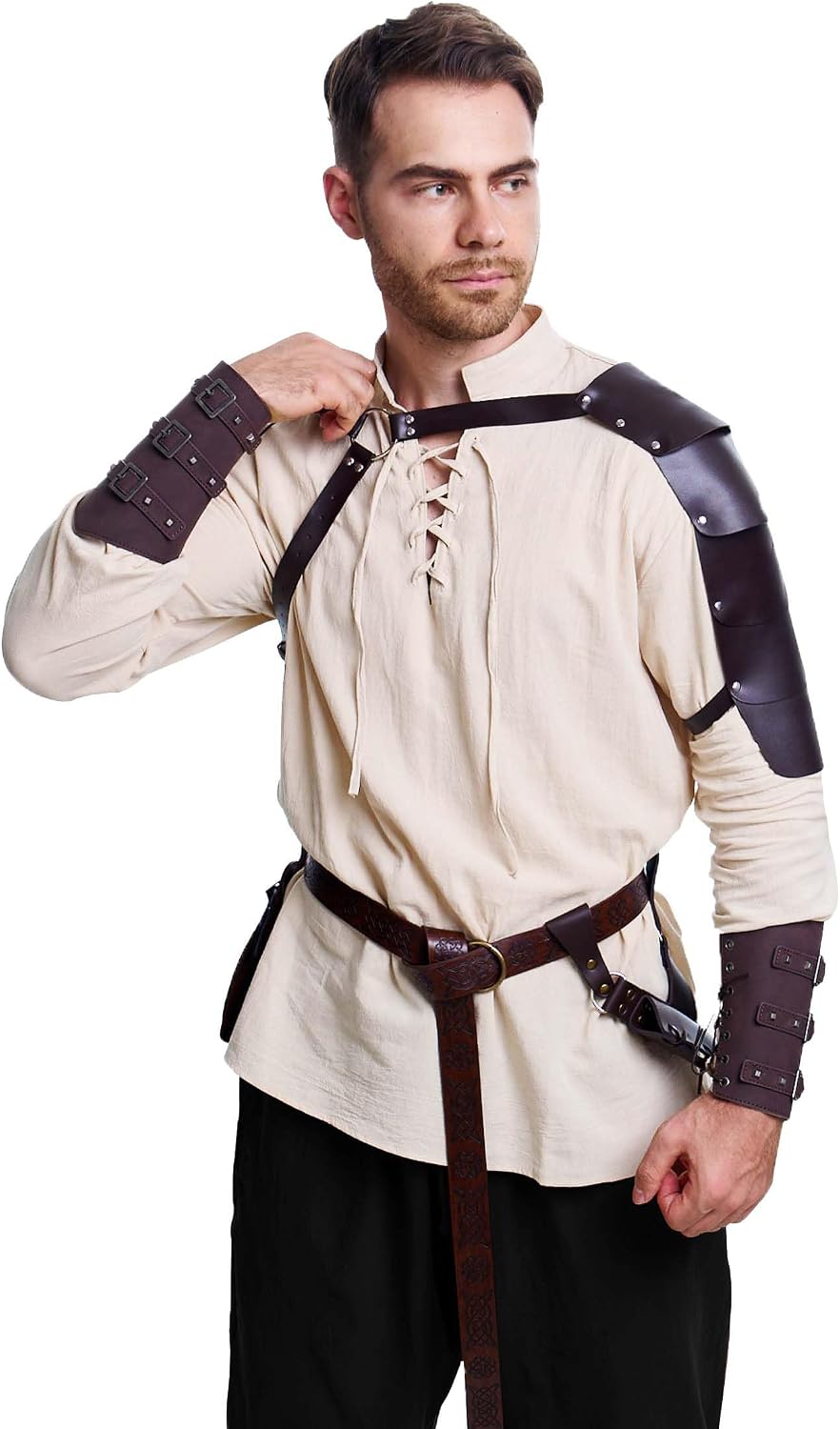 8 Pcs Men's Renaissance Costume Halloween Medieval Pirate Shirt Pant Viki...