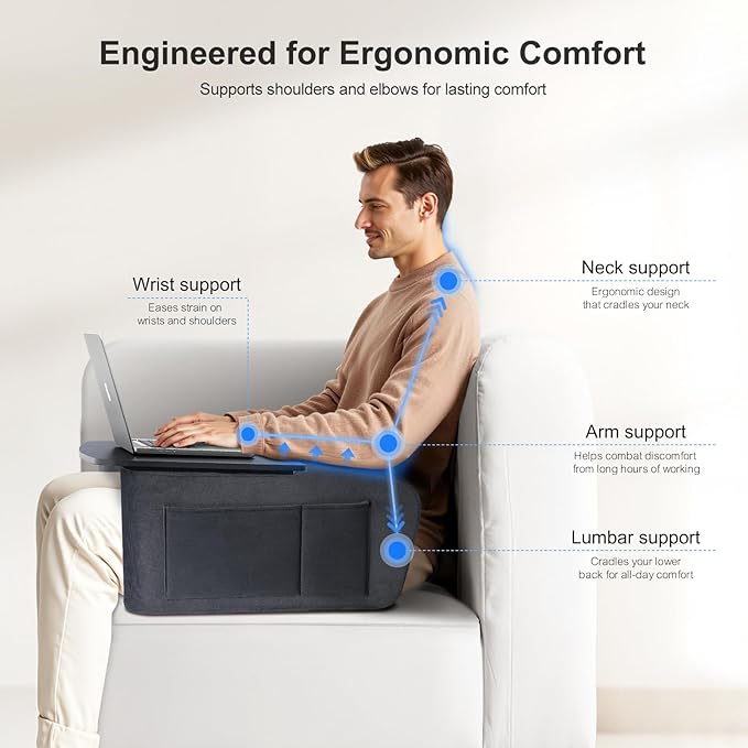 Lap Desk for Adults with Arm Rests, Ergonomic Laptop Pillow Stand for Bed