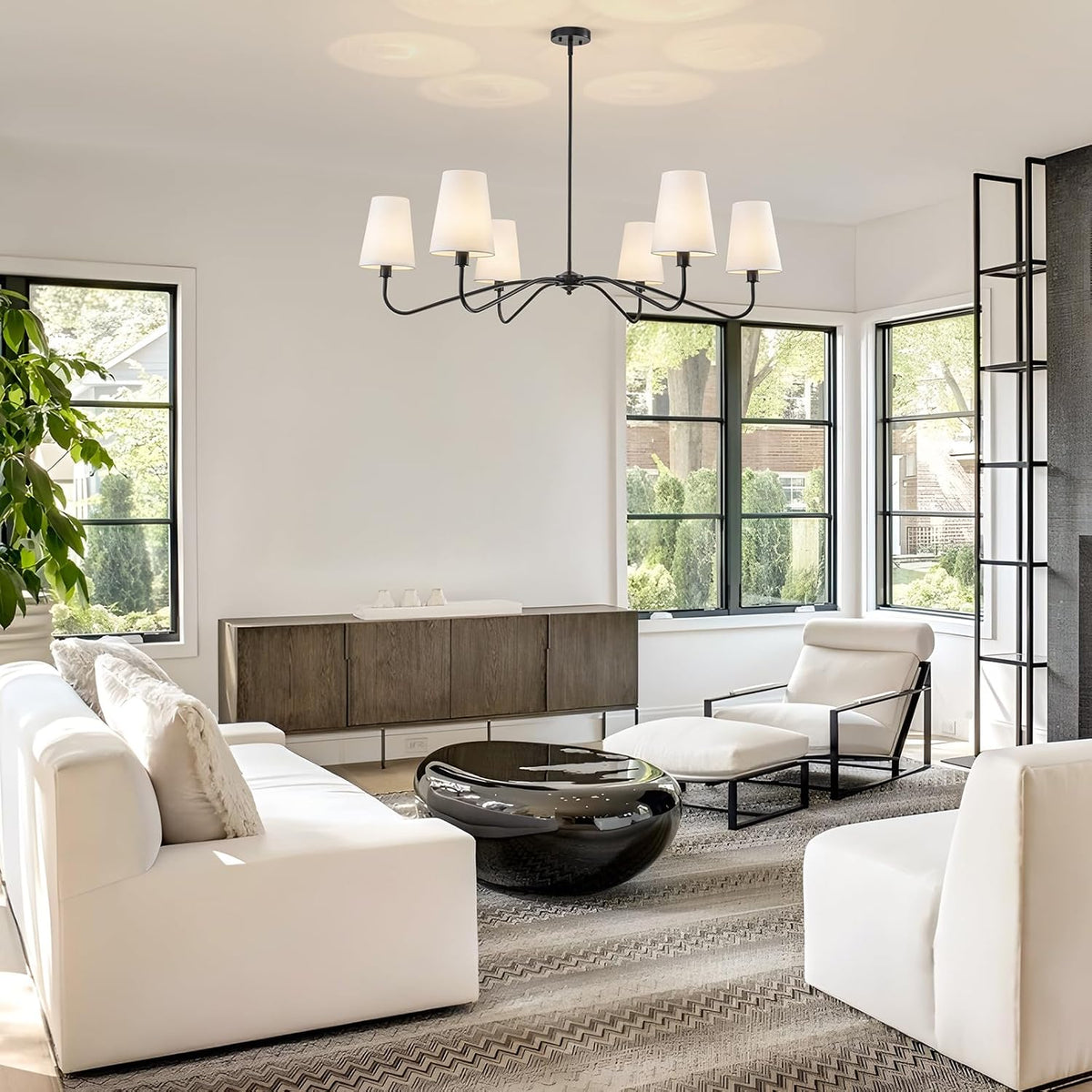 47'' Oversized Farmhouse Chandelier with Shades, 6-Light Large Chande...