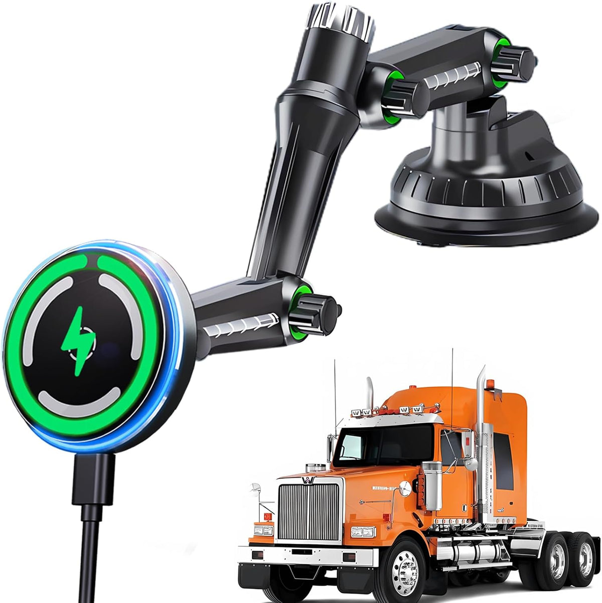 Phone Mount Holder for Truck MagSafe Car Charger, Qi 15W Fast Power