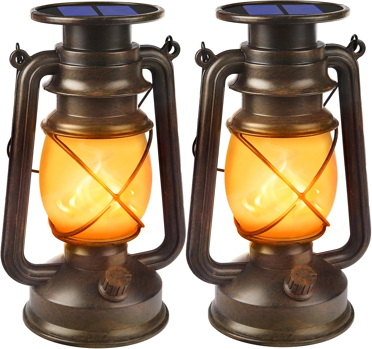 Solar Lanterns Outdoor Waterproof, 2 Pack Bronze Flickering Flame Lights