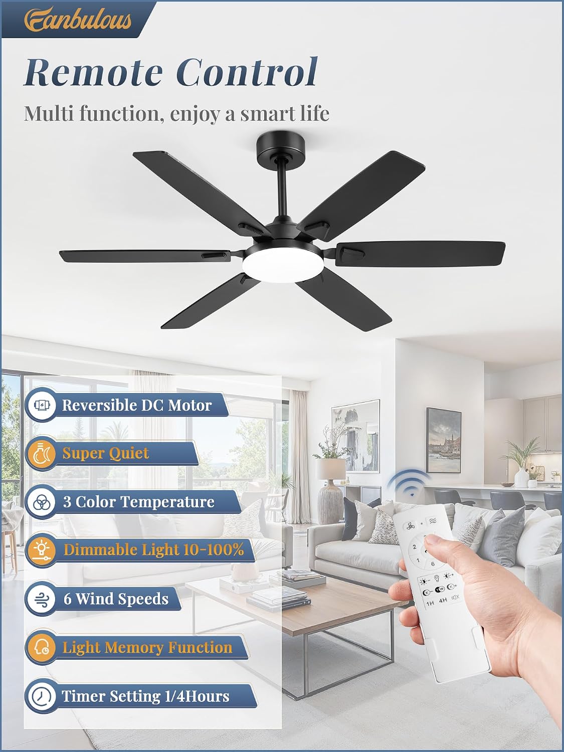 Fanbulous 52 Inch Ceiling Fans with Lights,Remote Control&2 Rods