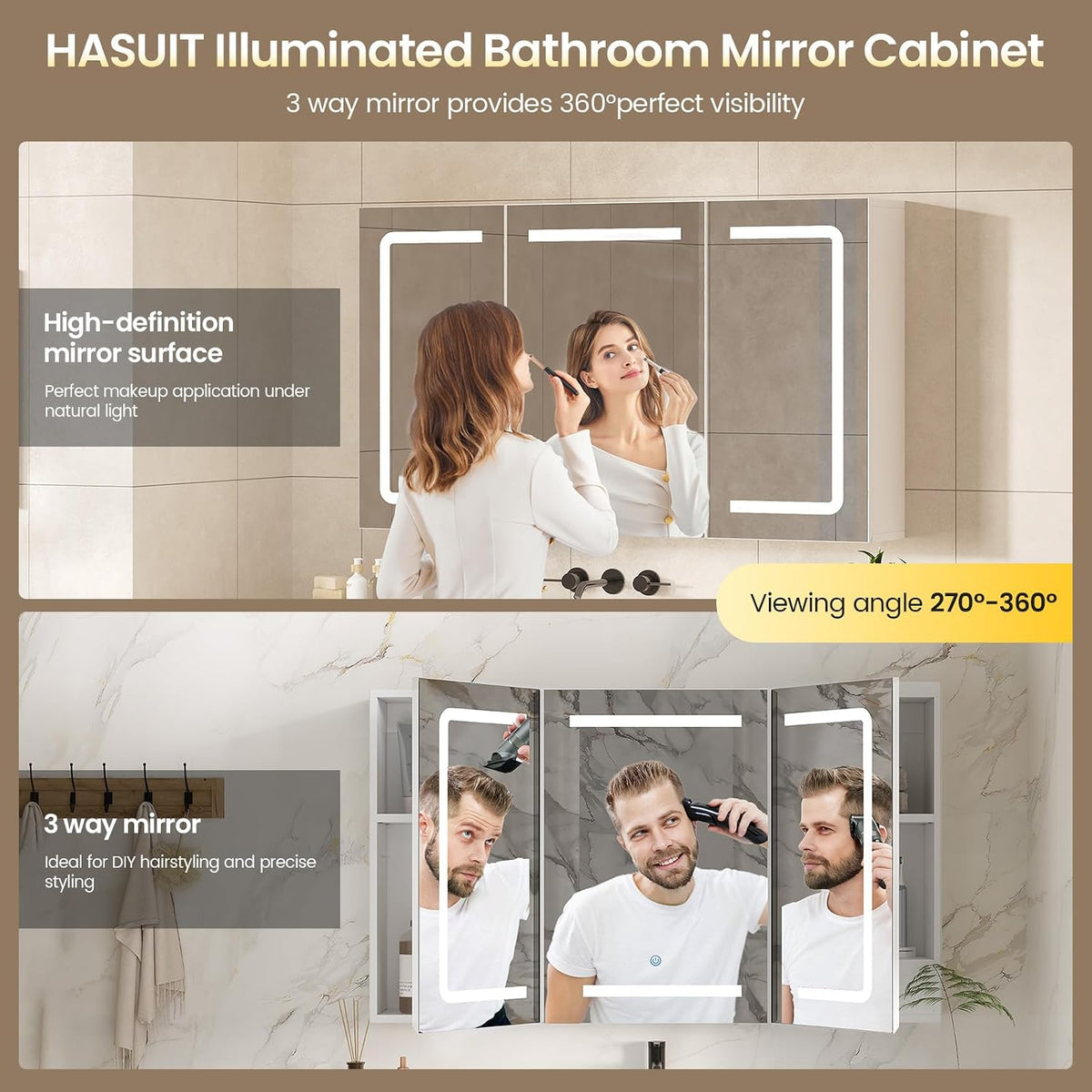 Medicine Cabinet Organizer with Mirror, Lighted Bathroom Medicine Cabinet wit...