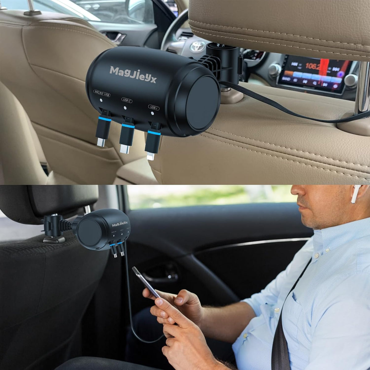 Multi Retractable Car Backseat Charging Station 3-in-1 Car Charger