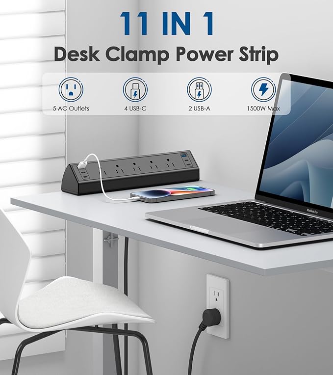 Jgstkcity Desk Clamp Power Strip USB C, 40W Total Fast Charging Station