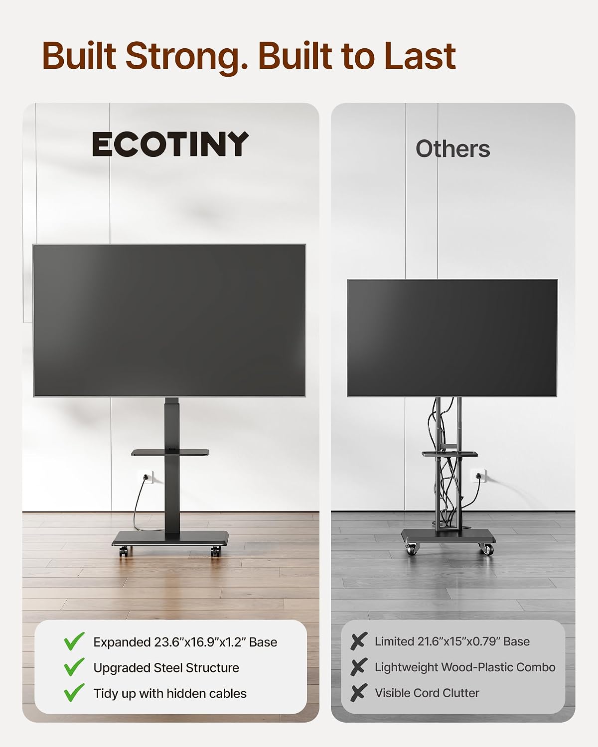 Steel Base Rolling TV Stand with Power Outlet for 32-75 inch TVs,BL