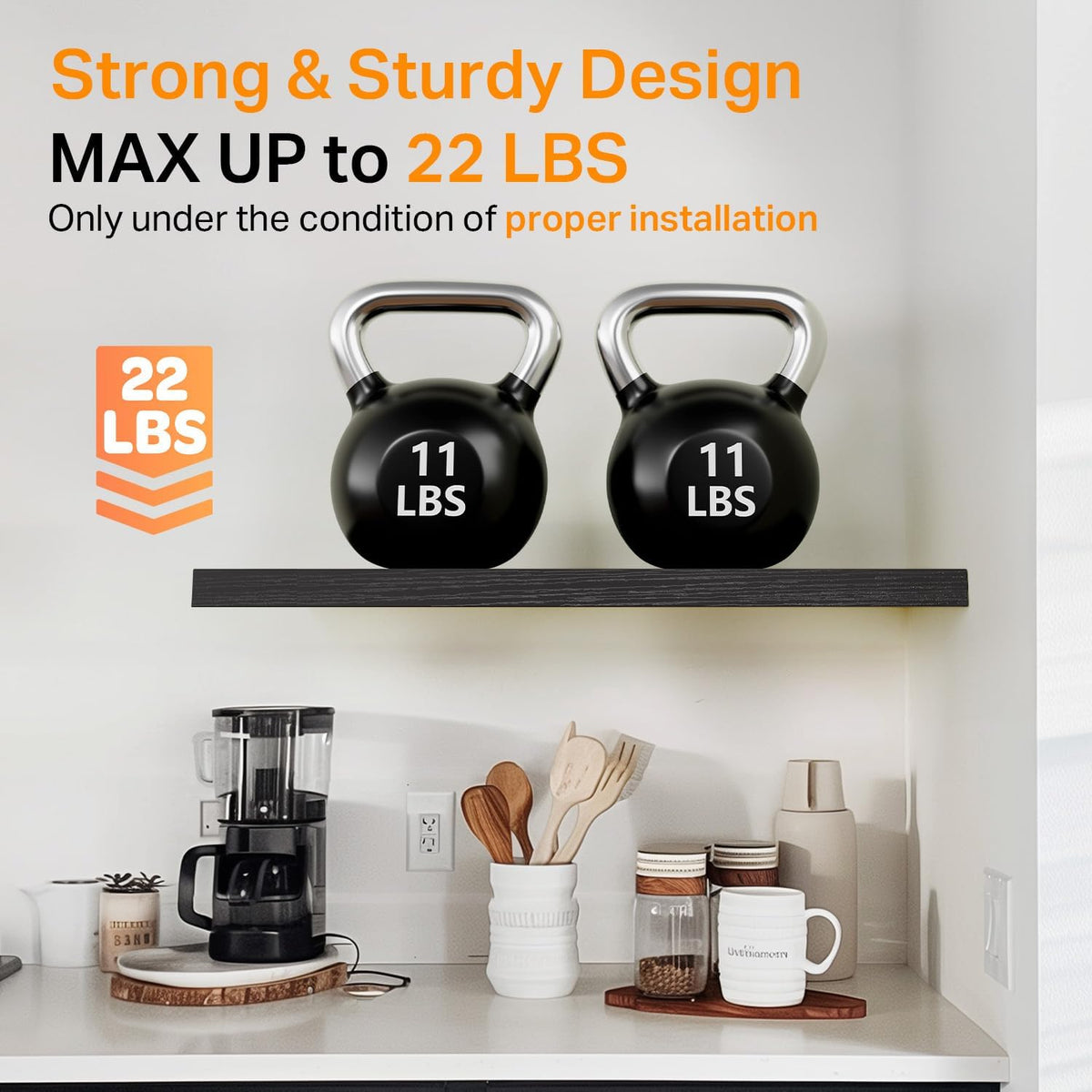 BAYKA Black Floating Shelves 22.5in, Set of 3, Wall Mounted for Wall Decor