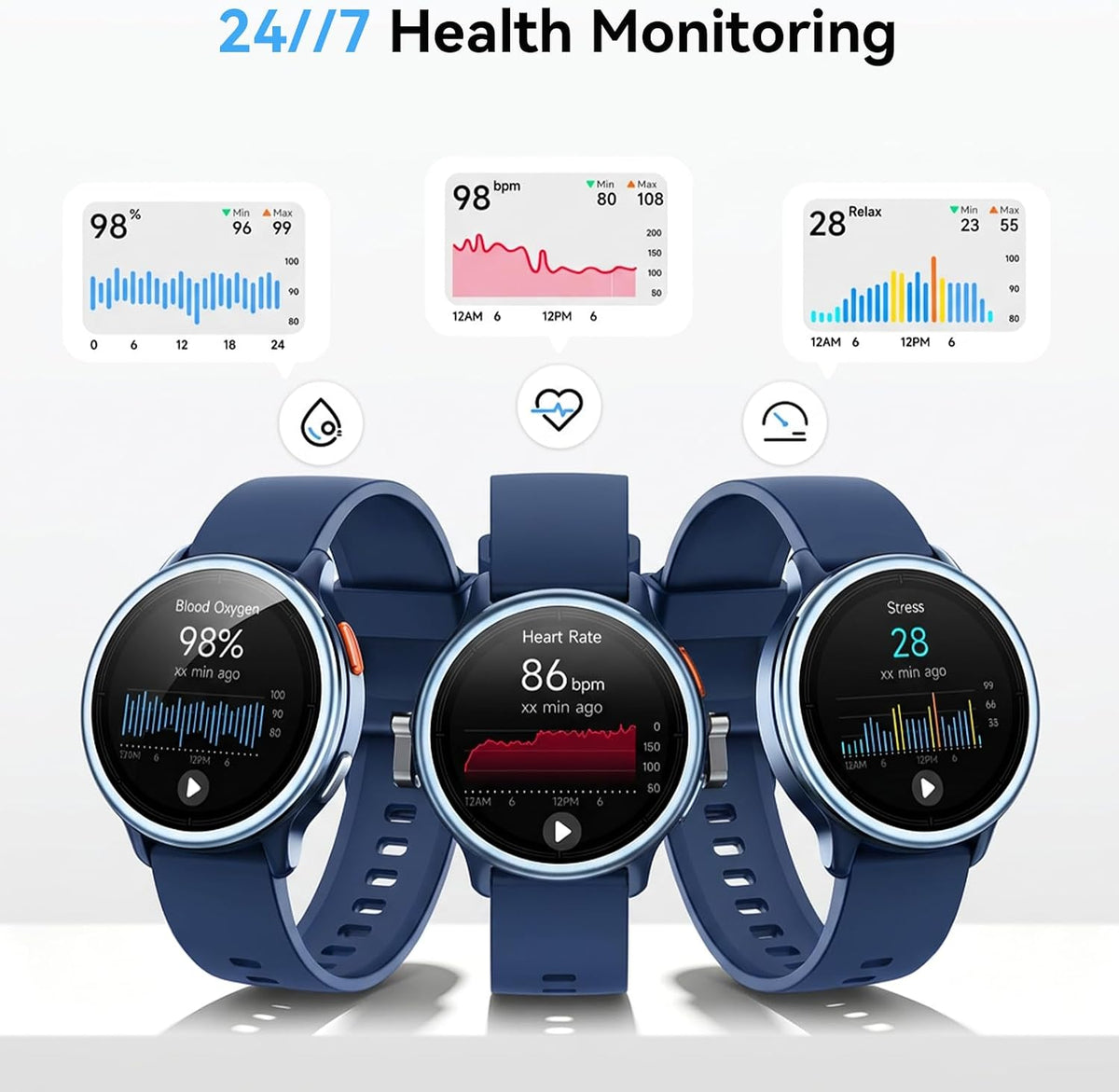 Smart Watch for Men Women, 1.27" HD Smartwatch (Answer/Make Calls), 2 Bands
